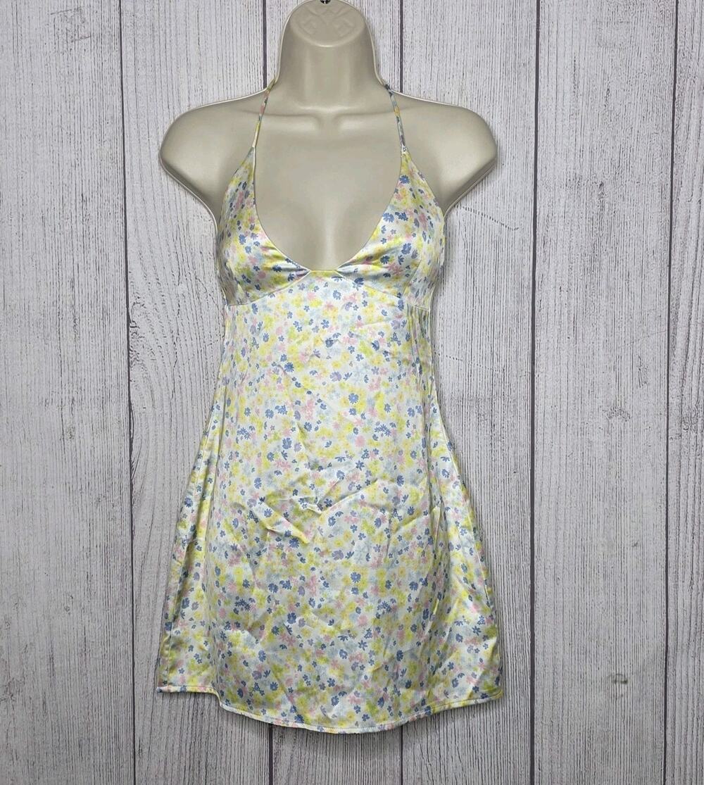 White Fox Floral Halter Mini Dress Open Back XS